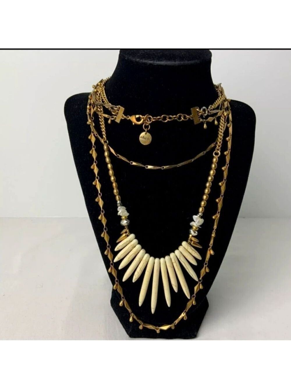 Stella And Dot Zuni Gold Tone Layered Multi Strand W/ Spikes Necklace